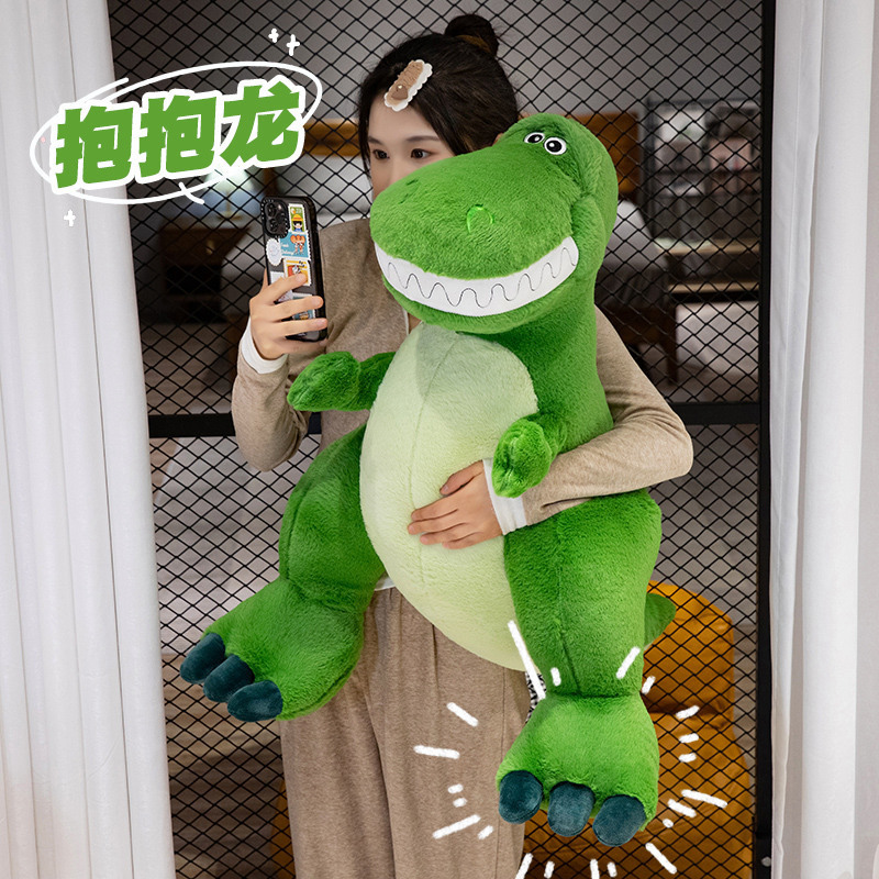 Bonita muñeca de peluche de gran tamaño, muñeca de dinosaurio verde de ojos grandes, muñeca de tela de dragón de explosión, regalo de cumpleaños