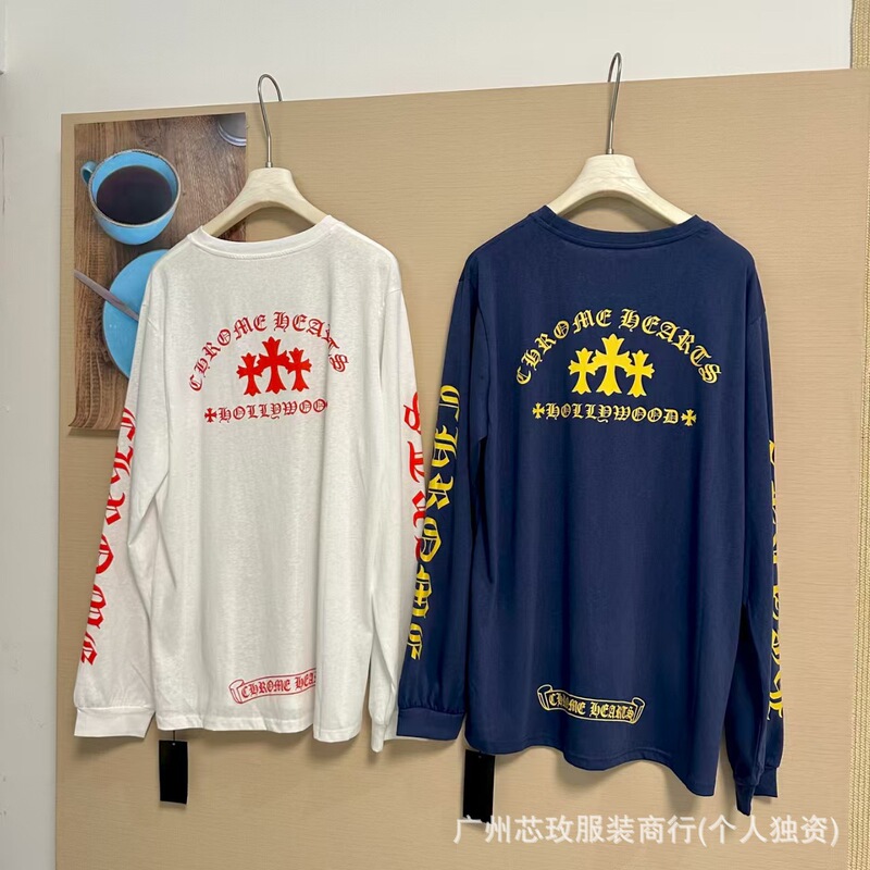 CH正确2025新款梵文撞色十字架印花长袖T恤tee宽松百搭|undefined