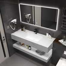 双层岩板无缝陶瓷一体浴室柜组合酒店民宿卫生间洗漱洗手台洗脸池