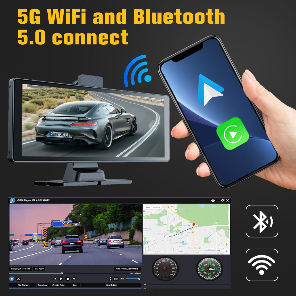 10.26inch Carplay Dash Cam with 4K High-Definition Screen and Wireless Navigation Supports Androidauto