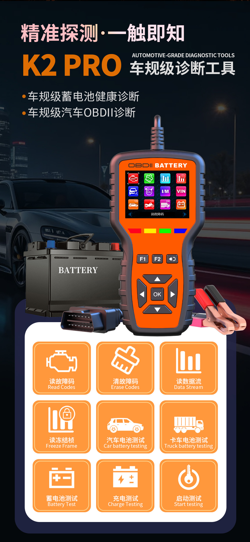 Car Obd Fault Scanner Car Battery Diagnostic Tool Vehicle Fault Detector Dropshipping