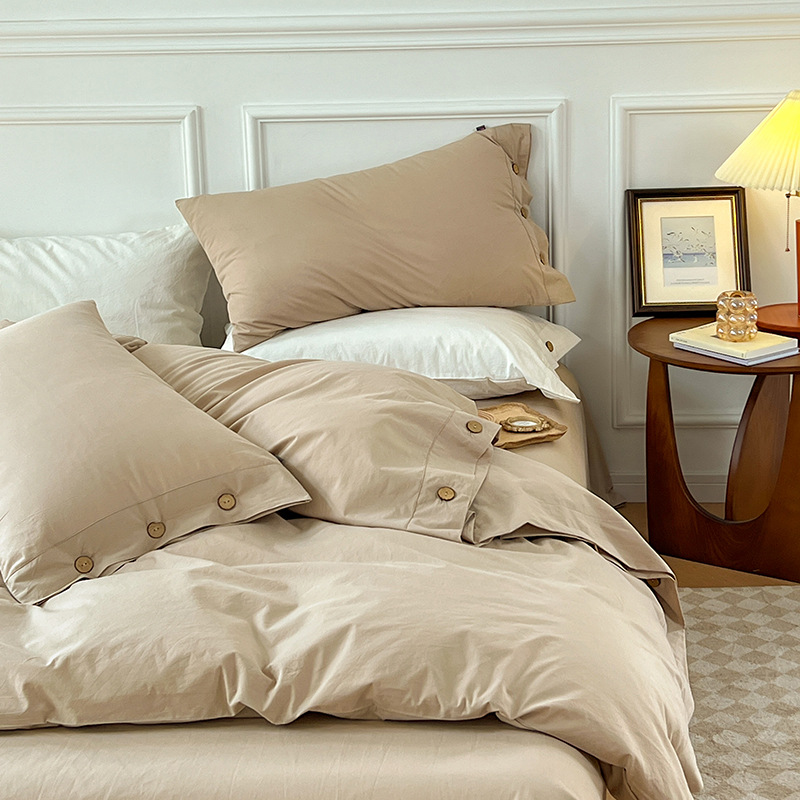 Buttoned Cotton Bedding Set Minimalist Pure Cotton Duvet Cover_voghion.com
