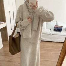 YUNSHU大码复古慵懒风针织套装女秋冬软糯毛衣胖MM遮肚显瘦半身裙