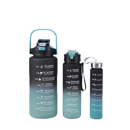 Selected Large Capacity Gradient Color Plastic Cup Three-Piece Set Portable Sports Water Bottle Handle Outdoor Straw Cup Set