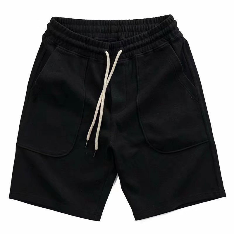 Große Tasche, sommerlicher elastischer Bund, lockere Viertelpatten, strukturierter Kordelzug, atmungsaktive Sport- und Freizeitshorts für_voghion.com
