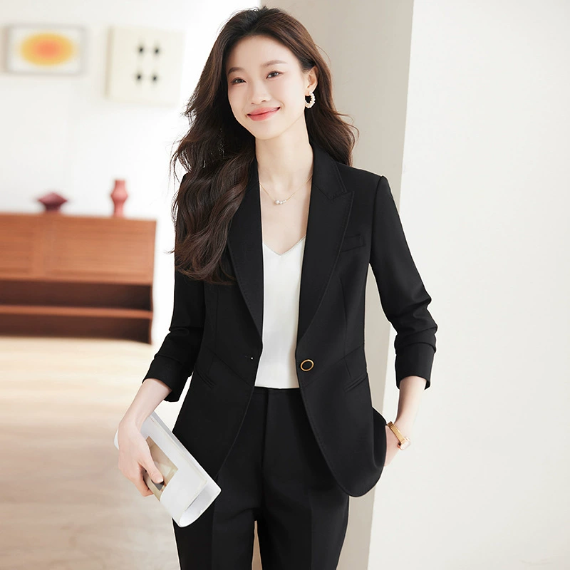 Чёрный весенний костюм-жакет с длинным рукавом, набор, slim-fit, для подростков