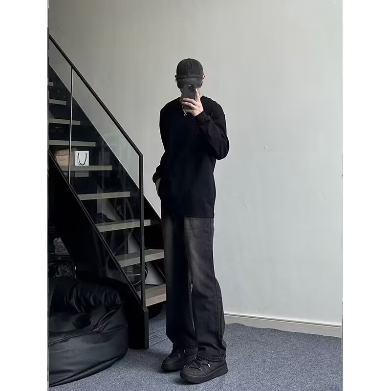 2024 primavera y otoño jeans estadounidenses hombres lavados y desgastados moda retro moda moda alta calle jeans rectos sueltos