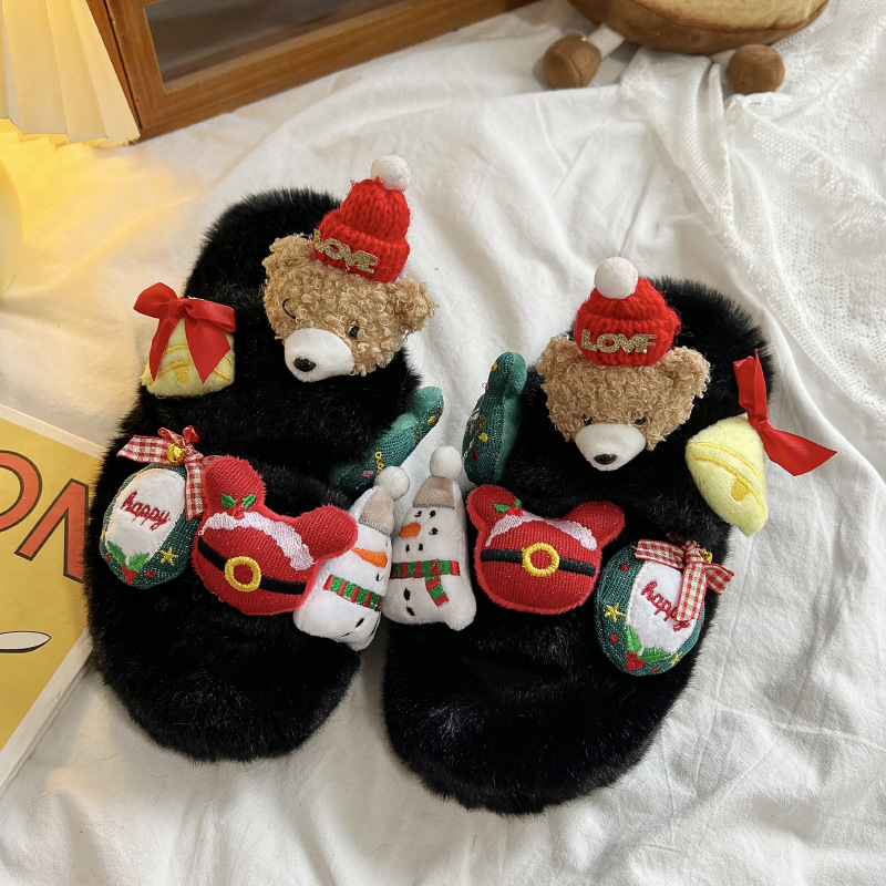 Dam Plysch Fleece Justerbar Höst Sovrum Utomhus Bekvämt Mysigt Halkfritt Hus Skor Tofflor_voghion.com