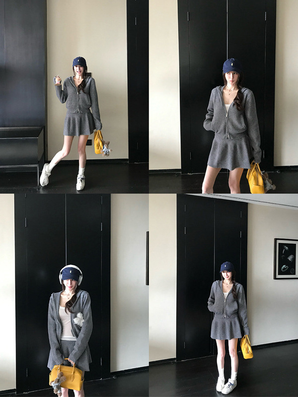 Skk Store 轻氧素颜套装 12针蓬松极简慵懒感毛衣开衫半身裙套装|undefined