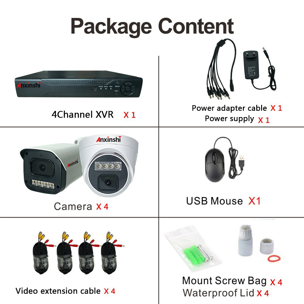 4-Kanal AHD Kamera DVR Set 2MP/5MP mit Nachtsicht