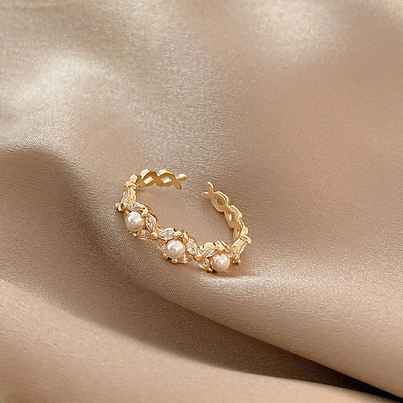 Light luxury copper-plated zircon ring, feminine and high-end, open adjustable super flash ring, simple popular ins style
