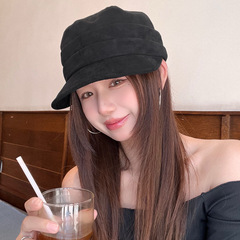 时尚纯色马术帽麂皮绒平顶鸭舌帽女休闲百搭日系春秋八角帽显脸小