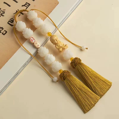 Car pendant lotus Buddha blessing Car hanging - good-luck-with-little-buddha-double-tassels-yellow