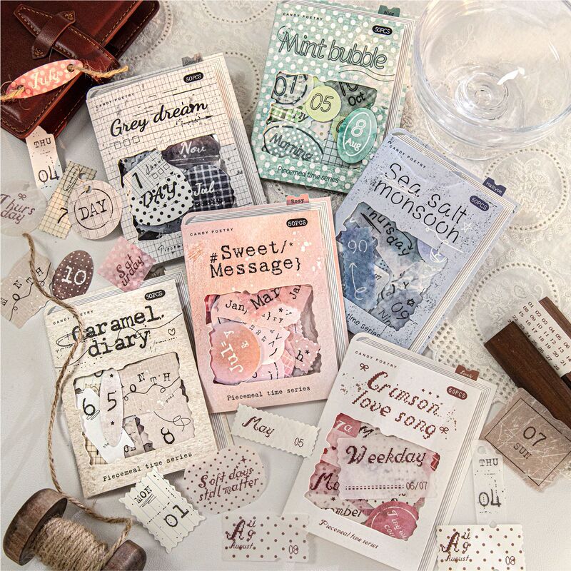 Sugar Poetry Hand-Torn Sticker Pack: Vintage Style English Number Calendar Material for DIY Journal Decoration Collage Sugar Poetry Hand-Torn Sticker Pack: Vintage Style English Number Calendar Material for DIY Journal Decoration Collage