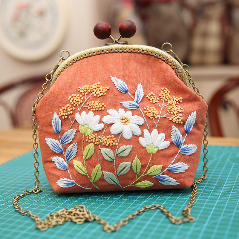 Bolso de mano bordado DIY, con estructura metálica, estilo Lu, artesanal, al por mayor