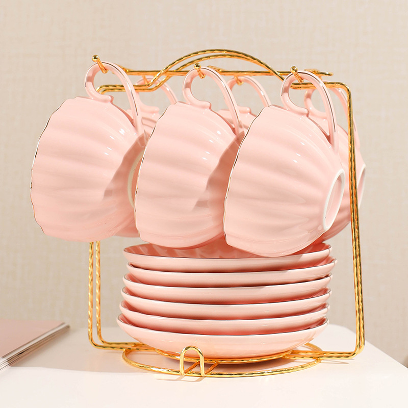 Comercio exterior de cerámica taza de café platillo juego de té regalo simple flor taza de té hogar taza de agua café traje de regalo con estante