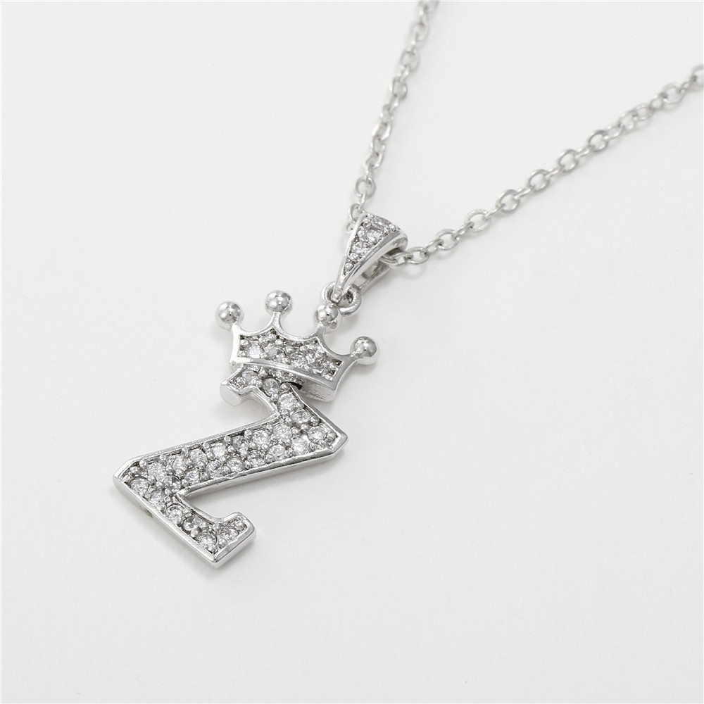 Fashion Micro-inlaid Zircon Crown English Letter Necklace Platinum Necklace Wholesale Nihaojewelry