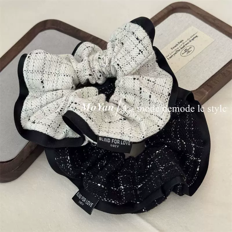 韩版小香风荷叶边针织大肠发圈秋冬丸子头发绳简约百搭低马尾头绳