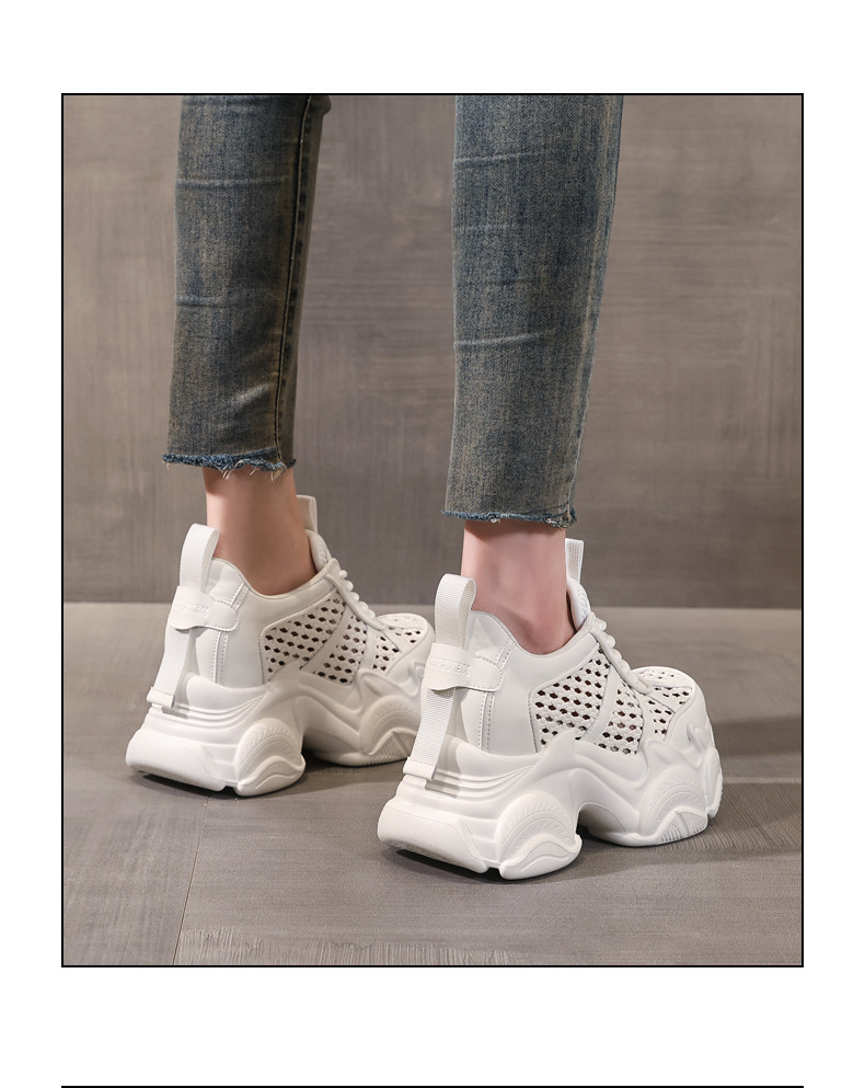 Giày sneaker nữ chunky đế dày thoáng khí tăng chiều cao — màu trắng chi tiết 16