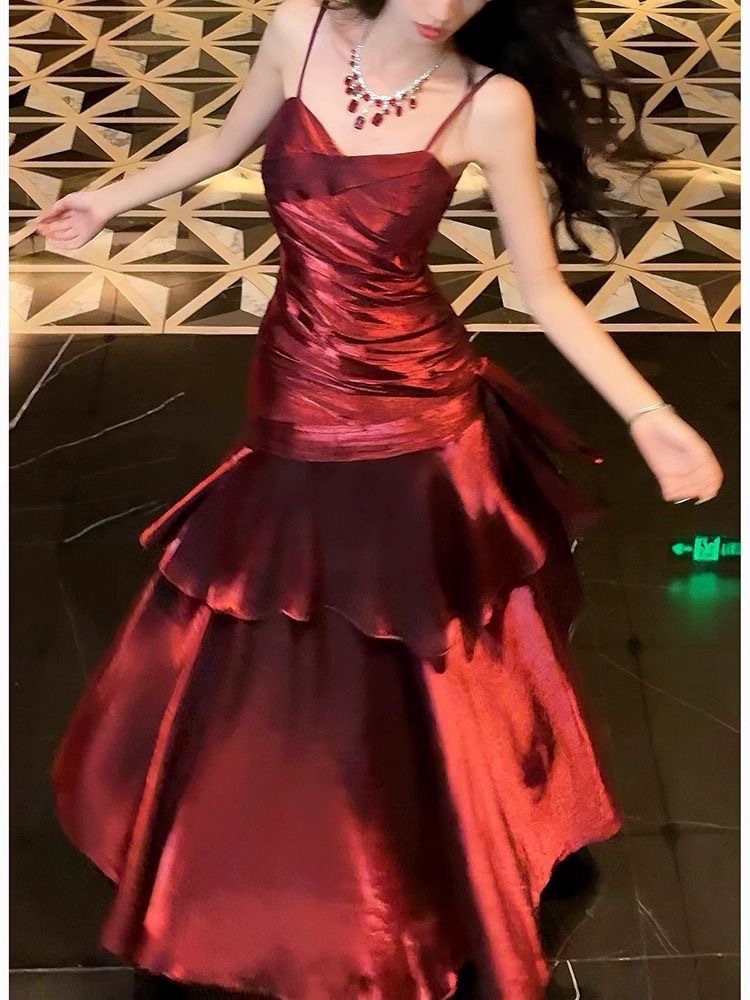 Long elite red evening dress