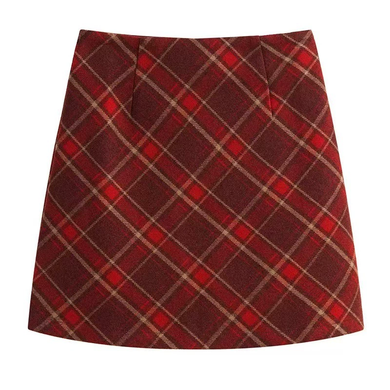 Ретро шерстяная клетчатая юбка женская осень-зима 2024 новый маленький человек с бедрами короткая юбка с высокой талией