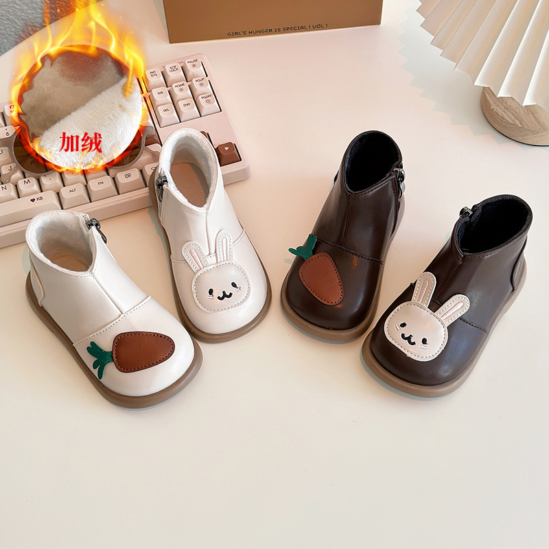 Children's Boots 2025 Autumn and Winter Korean Style Foreign Style Girls Cute Cartoon Bunny Princess Boots Soft Sole Two-Cotton Boots