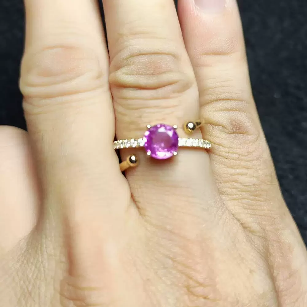 雅缤18K金天然粉红蓝宝钻石戒指结婚纪念日首饰女士星球钻石戒指