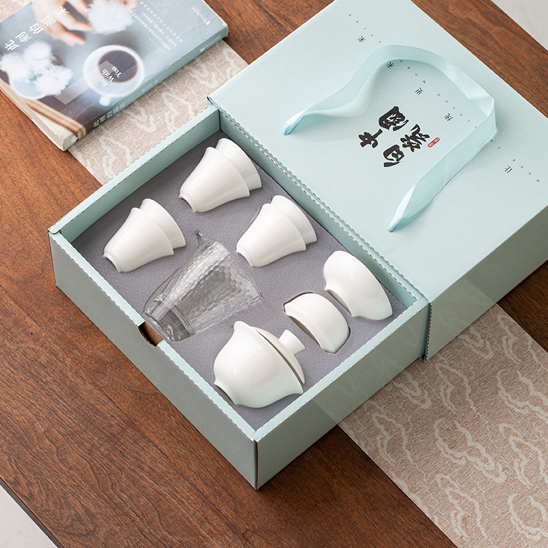 羊脂玉白瓷茶具套裝全套功夫茶具家用陶瓷禮品批發中秋活動小禮品