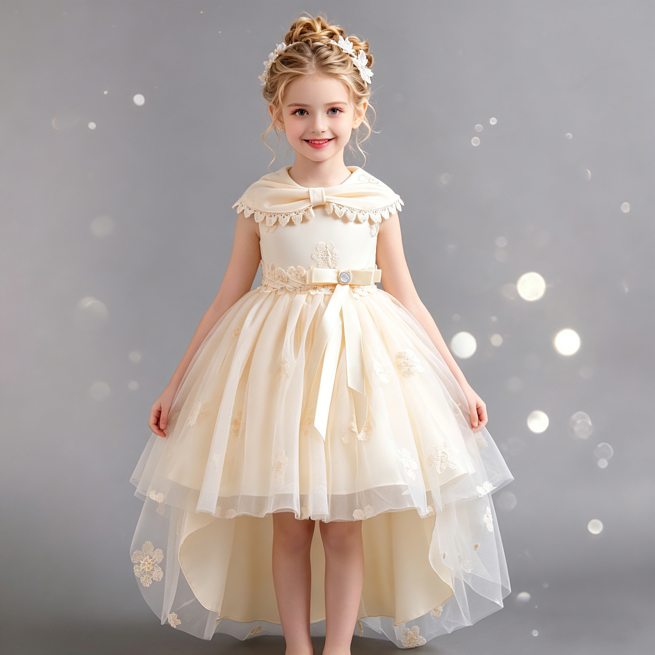 Vestido de niña nuevo transfronterizo vestido de princesa de gama alta vestido de pasarela Show de niña de flores anfitrión piano