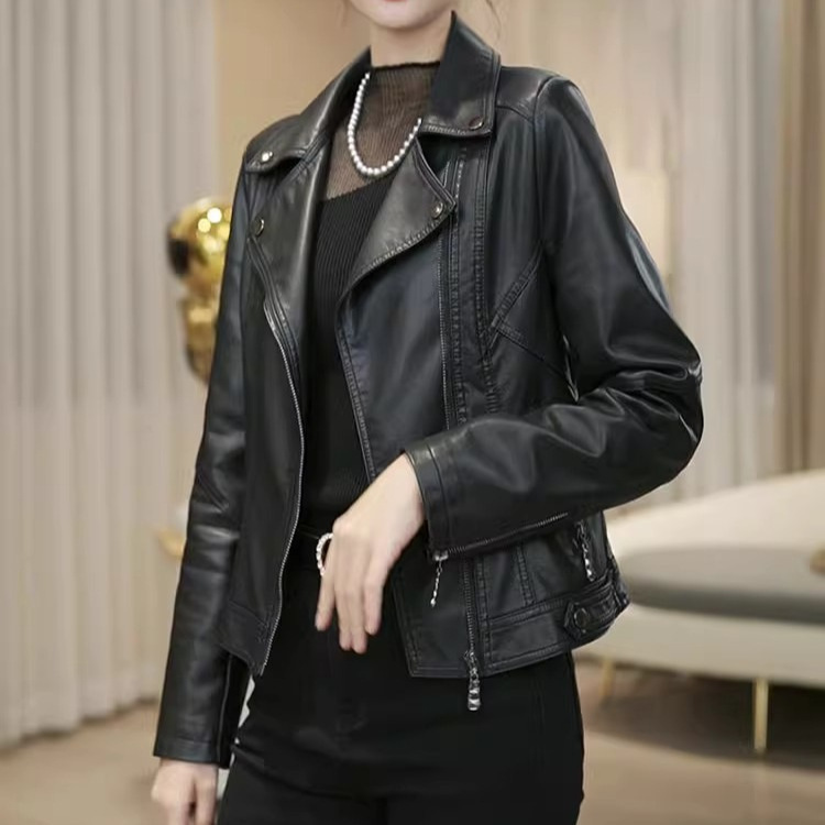 Explosions Leather Jacket Women's Short pu Leather Jacket Spring and Autumn 2024 New Small Suit Collar Top Small