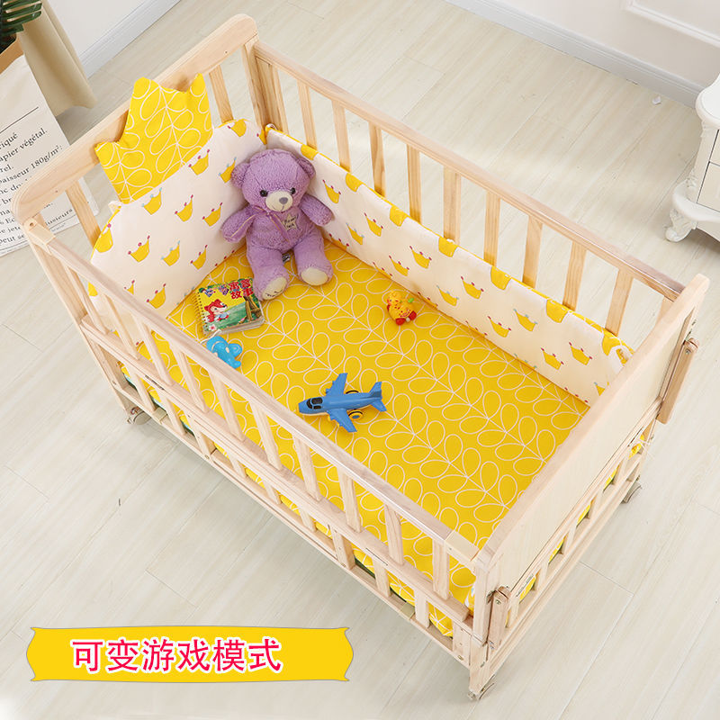 Solid Wood Unpainted Baby Bed Newborn Bb Cradle Bed Can Be Spliced Variable Desk Baby Bed 0-3 Years Old Direct Sales