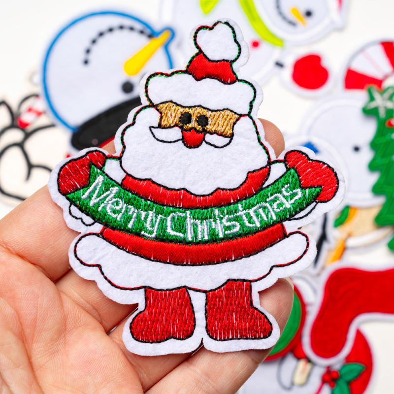 国境を越えた貿易コンピュータ刺繍クリスマスシリーズ雪だるまトナカイソックス刺繍布ステッカー縫い付け不要の粘着衣料品アクセサリー|undefined