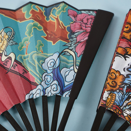 Wholesale of ancient fan with jacquard fabric on both sides for bar and disco, 8 inch folding fan, manufacturer wholesale 