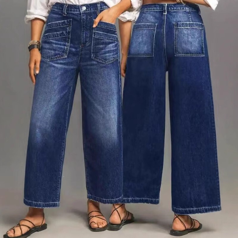 Cross-Border Loose Wide-Leg Jeans 2025 Summer Fashion Trendy Women's Retro Mid-Waist Slimming Pants