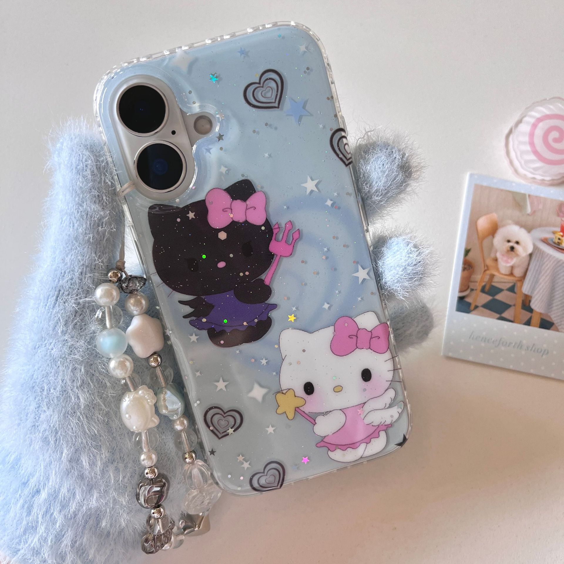 Dibujos animados azul diablo ángel KT gato para Apple 15ProMax funda para teléfono móvil 16Pro nicho 14/13 nuevo 16