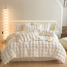 2025新款高克重皮草绒牛奶绒兔毛四件套  1.5m床单款四件套 颜可-