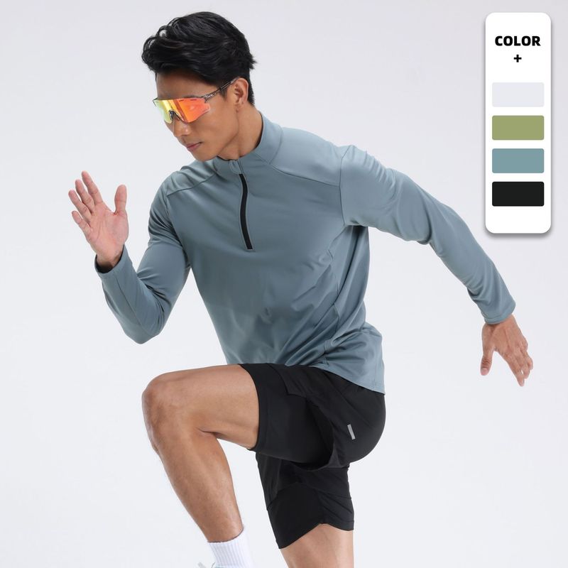 Dijia Running Quick-Drying Clothing Men's T-Shirt Sweatshirt Long-Sleeved Outdoor Sports Polo Half-Zip Fitness Clothing Tennis Clothing for Men