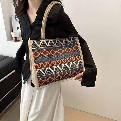 2024 New Trend Linen Tote Bag for Women, Fashion Ethnic Style Shoulder Bag, Handbag, Travel Large Capacity Crossbody Bag
