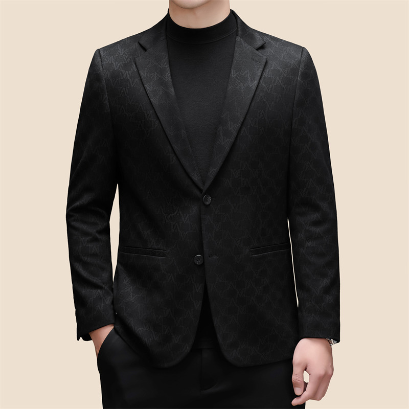 轻奢高档羊毛西服男春秋新款时尚休闲修身青中年单西免烫西装外套