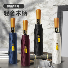 全自动木柄伞高级感三龙骨黑胶防晒遮阳抗风男商务广告定制晴雨伞