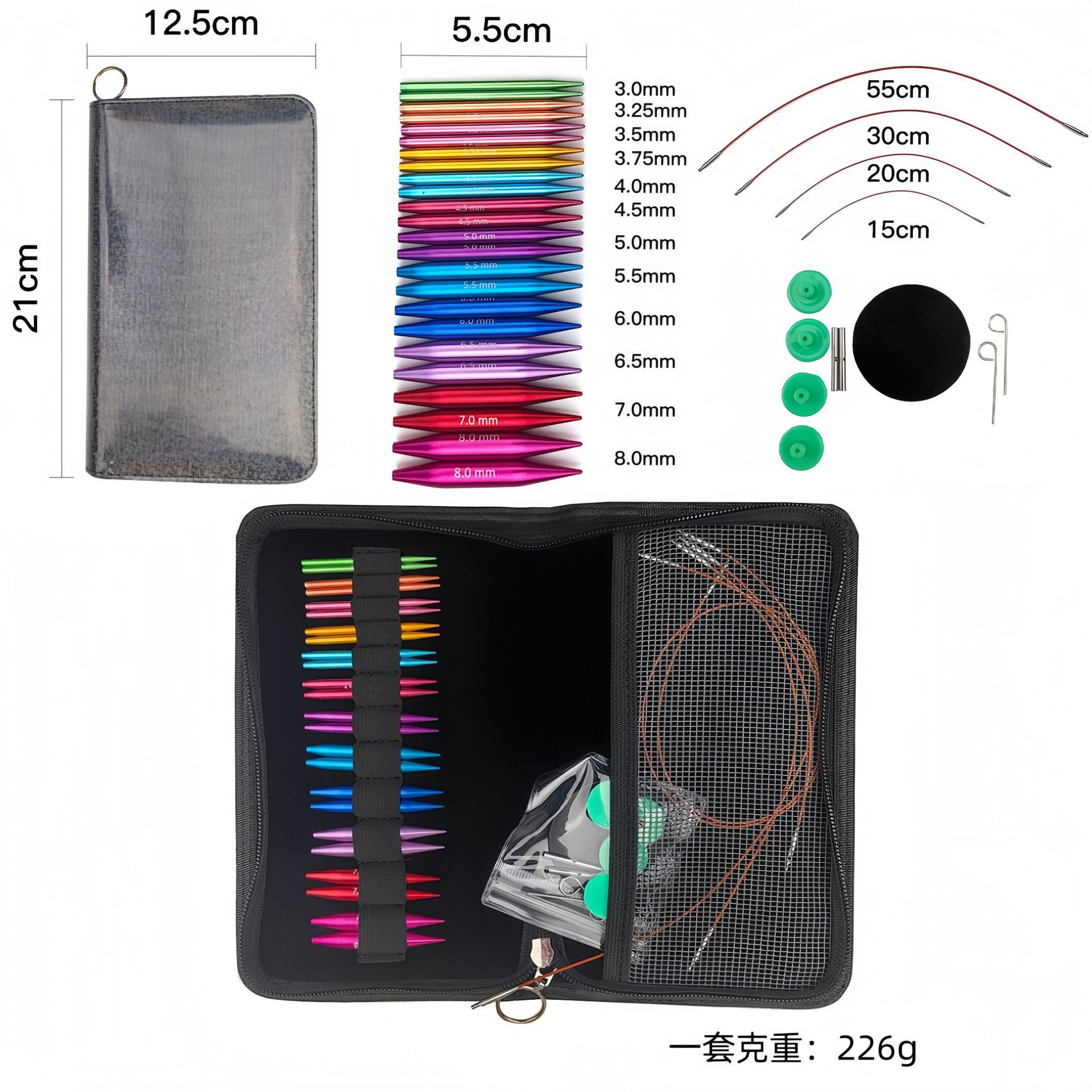 El conjunto de aguja de anillo desmontable cambia la cuerda colorida varilla de tejido aguja alargada pu herramienta de tejido carbonizada aguja de bambú anillo