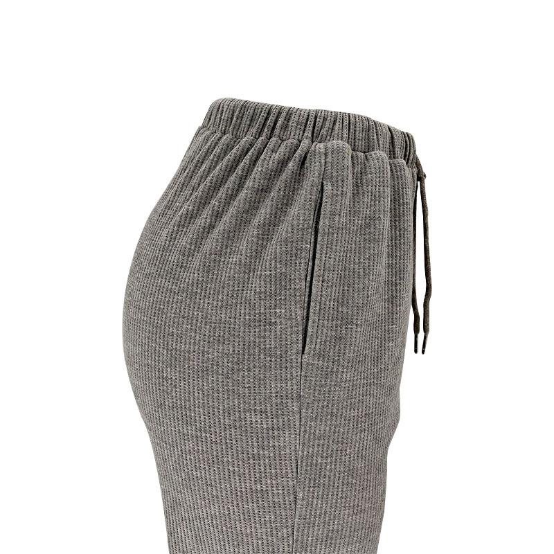 Spring Summer Solid Color Waffle round Neck Short Sleeve Women Clothing Casual Trousers Sets