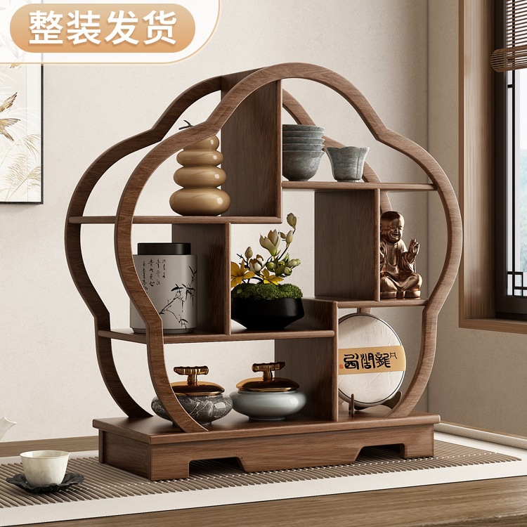 批发桌面博古架实木中式小型茶桌茶具架子置物架茶叶放置架茶壶摆
