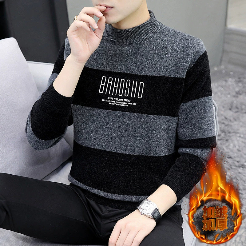 Цельный бархатный свитер с высоким воротом, мужская осенне-зимняя нижняя рубашка, толстый кашемировый свитер на флисовой подкладке, зимняя теплая одежда