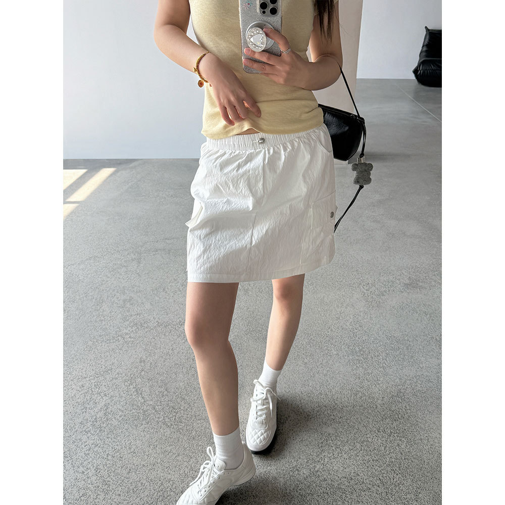 【王琪芝】美式休闲松紧腰工装短裙女春夏显瘦A字包臀半身裙WQ213