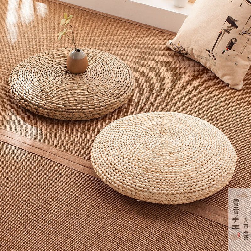 Pupu redonda, muelle de rodillas, meditación, cojín de estilo japonés, futón de paja, cojín de tejido de piel de maíz, suelo de tatami