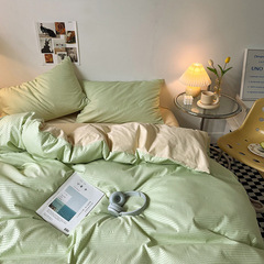 Nantong Modern Minimalist Waffle Pattern Skin-friendly Washable Cotton Bedding Set of Four Wholesale Solid Color Fresh and Light Bed Sheets and Comforter