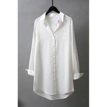 雪纺衬衫女长袖2021春秋新款韩范大码设计感宽松打底衫中长款衬衣