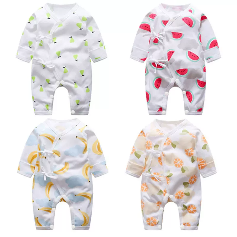 嬰兒連體衣春秋初生0--3月寶寶和尚服纯棉無骨帶護手哈衣爬服新款