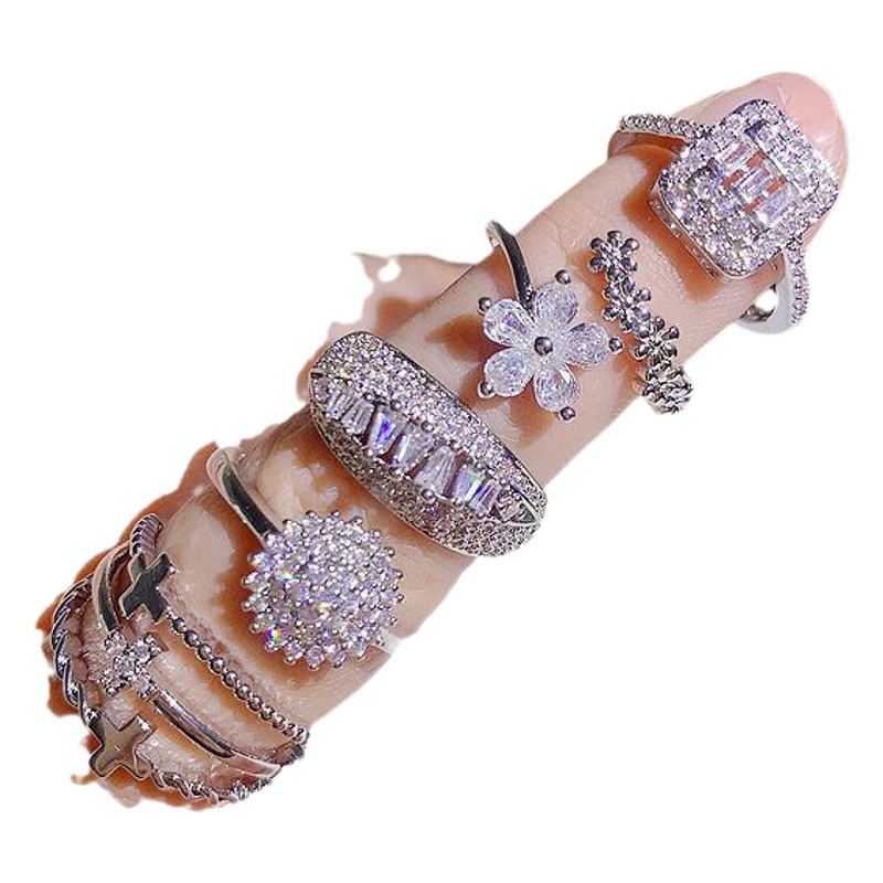 Light luxury micro-inlaid simple ring high-grade irregular zircon part open index finger ring Fashion fresh bracelet